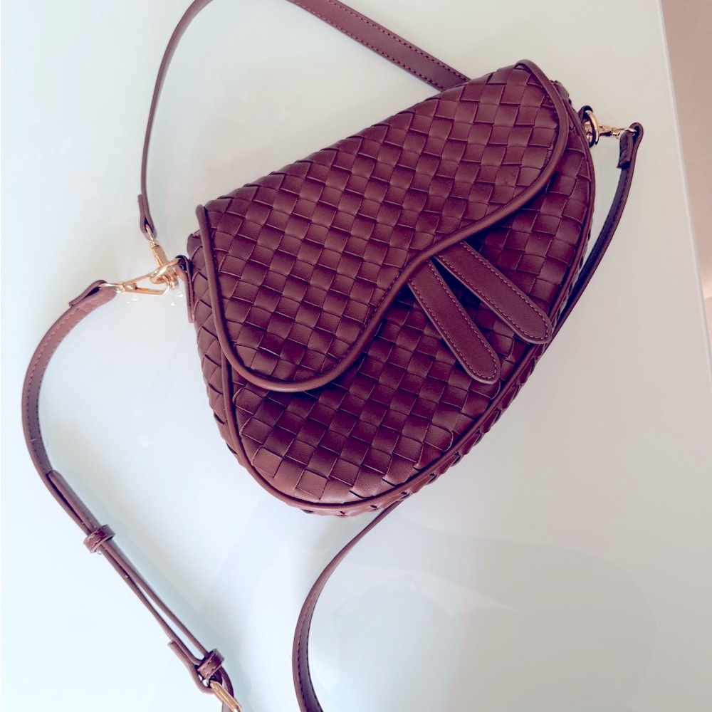 Woven Saddle Crossbody Bag in Chocolate Brown